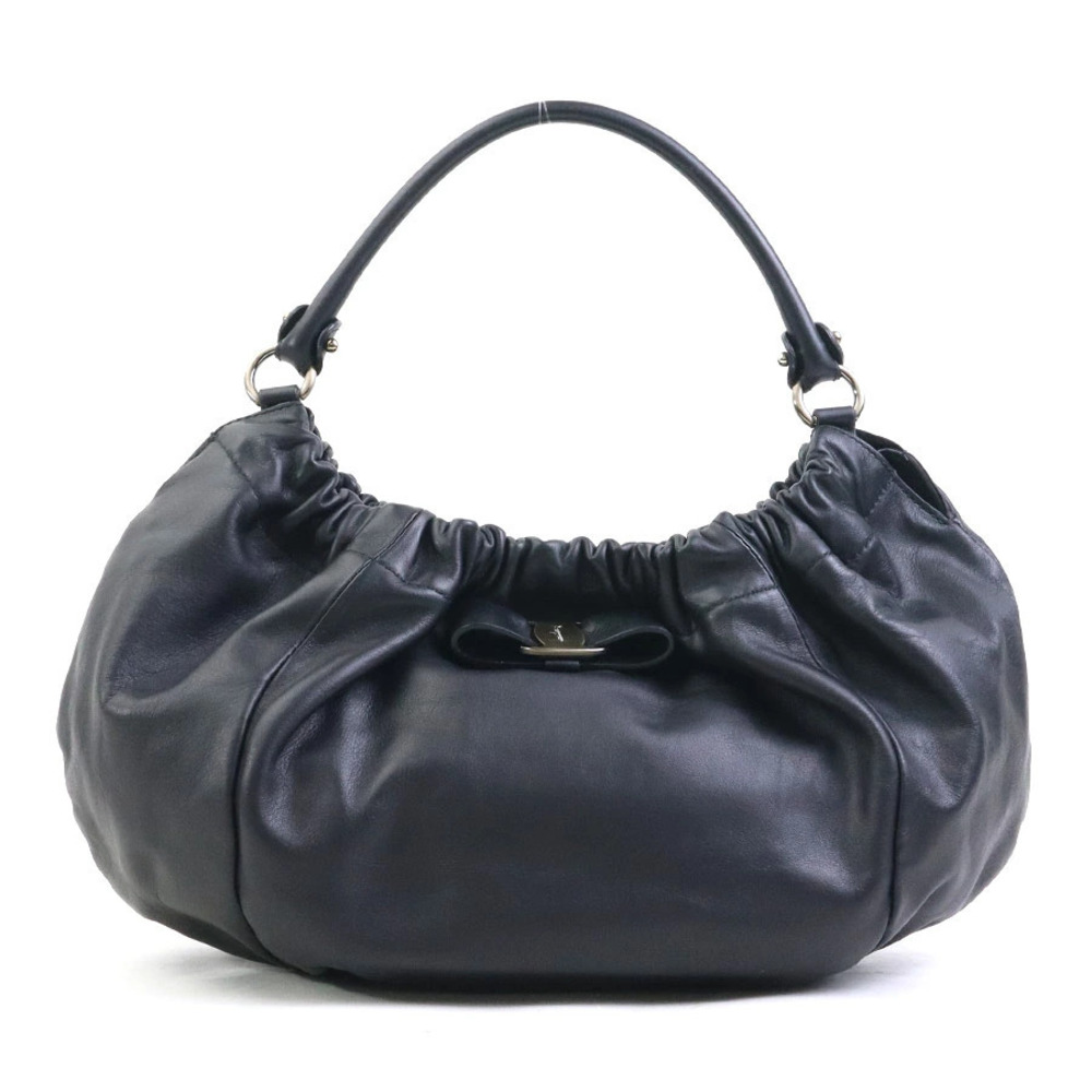 Salvatore Ferragamo Vara Ribbon Leather Shoulder Bag Black